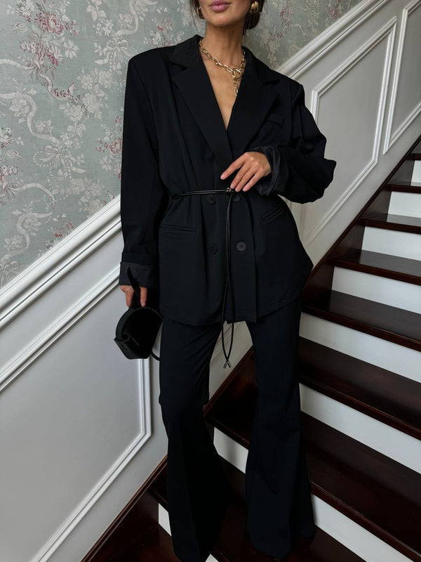 Black Arno Flared Suit Trousers
