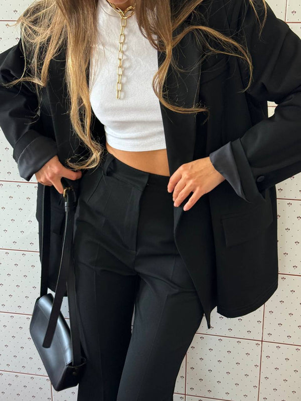 Black Arno Flared Suit Trousers