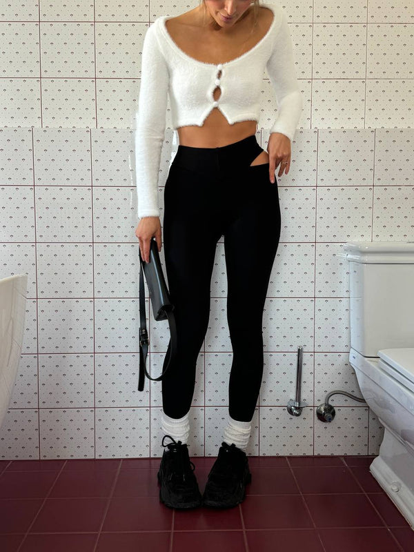 Black Cutout Jersey Leggings