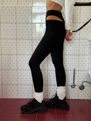 Black Cutout Jersey Leggings