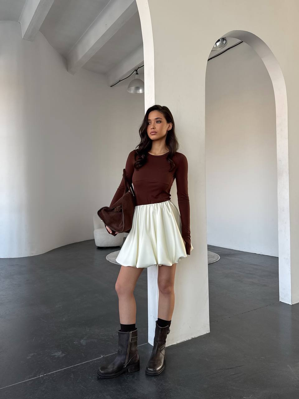 Champagne Tulip Satin Mini Skirt