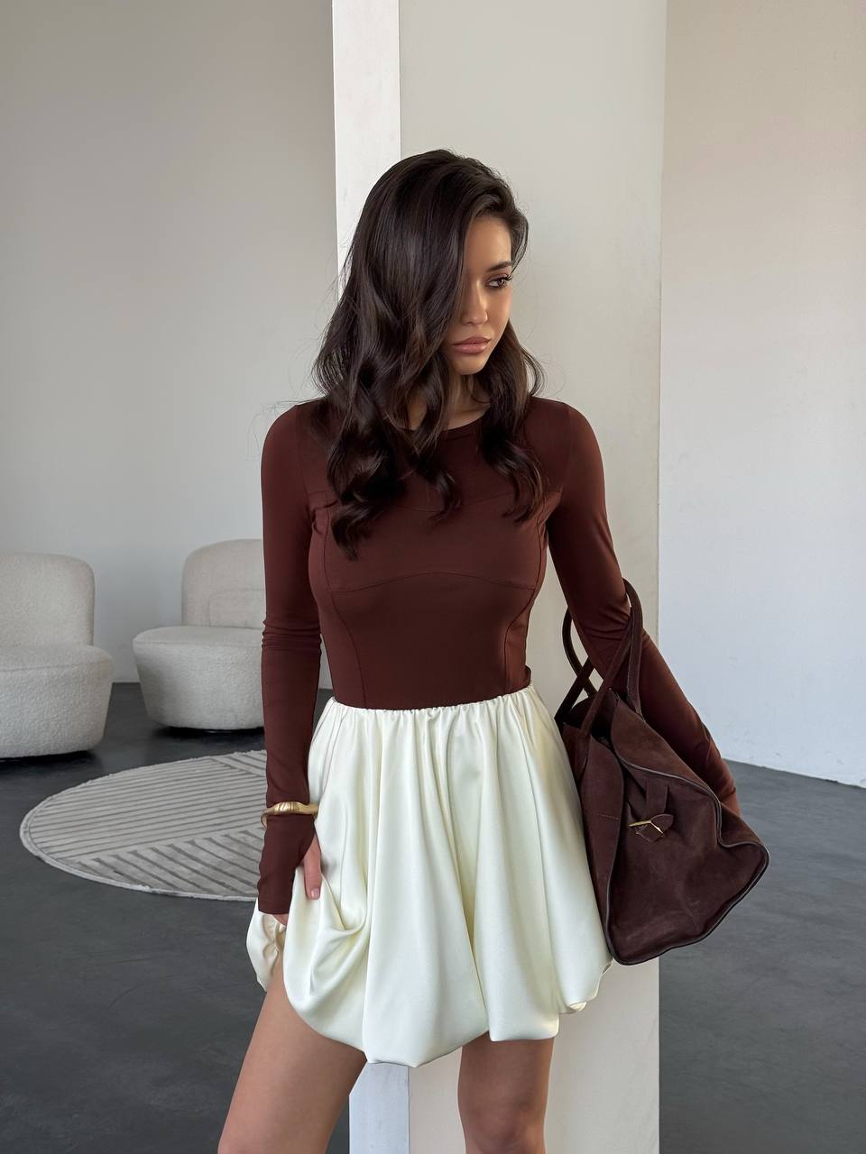 Champagne Tulip Satin Mini Skirt