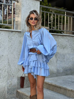 Blue Sicily Ruffle Mini Dress