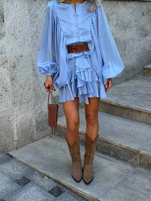 Blue Sicily Ruffle Mini Dress