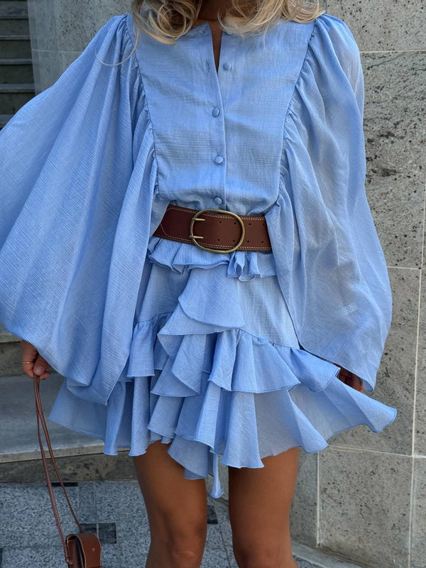 Blue Sicily Ruffle Mini Dress
