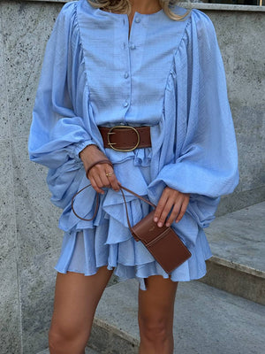 Blue Sicily Ruffle Mini Dress