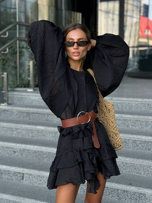 Black Sicily Ruffle Mini Dress
