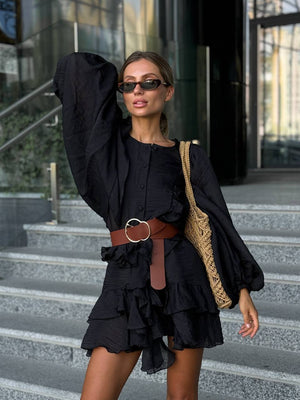Black Sicily Ruffle Mini Dress