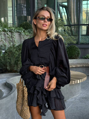 Black Sicily Ruffle Mini Dress