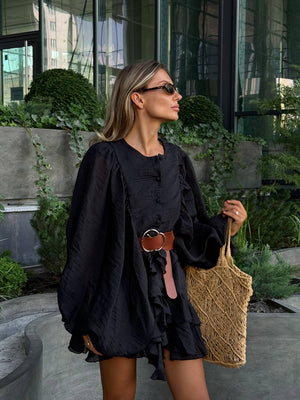 Black Sicily Ruffle Mini Dress