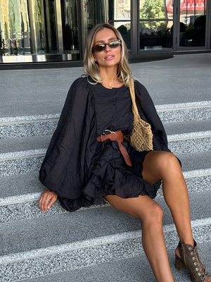 Black Sicily Ruffle Mini Dress