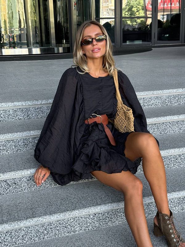 Black Sicily Ruffle Mini Dress