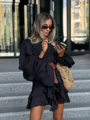 Black Sicily Ruffle Mini Dress