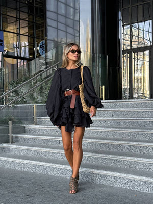 Black Sicily Ruffle Mini Dress