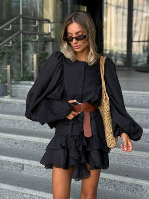 Black Sicily Ruffle Mini Dress