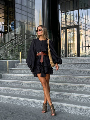 Black Sicily Ruffle Mini Dress