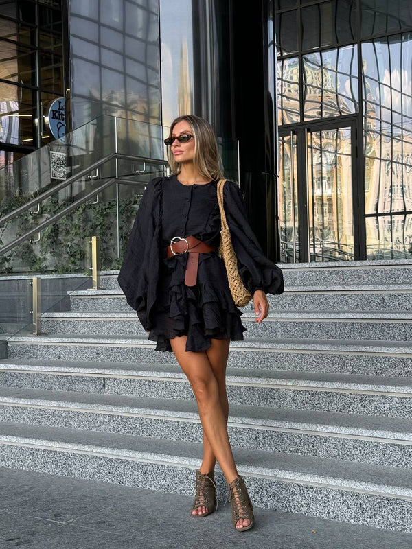 Black Sicily Ruffle Mini Dress