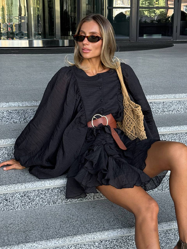 Black Sicily Ruffle Mini Dress