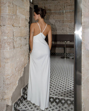 Milk Satin Slit Slip Dress