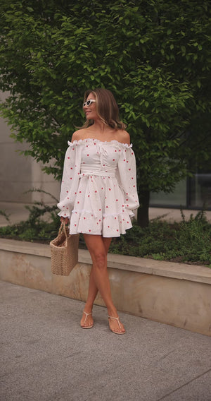 Heartfelt Red Off-Shoulder Muslin Dress