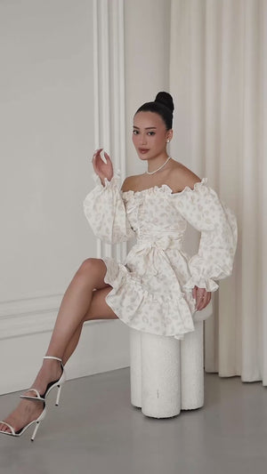 Ivory Whisper Off-Shoulder Muslin Dress
