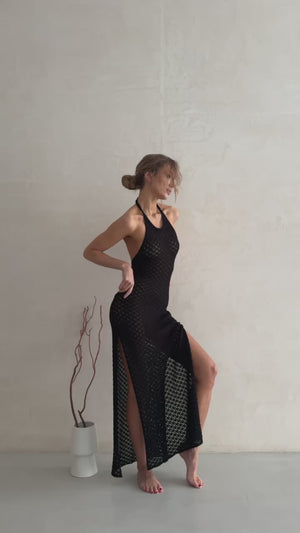 Black Paula Crochet Beach Dress