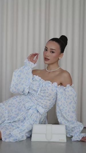 Sky Bloom Off-Shoulder Muslin Dress