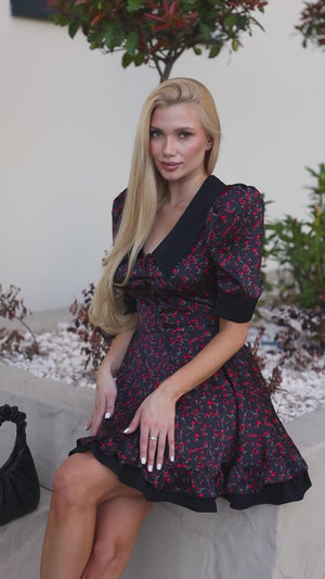 Midnight Cherry Bloom Collar Dress