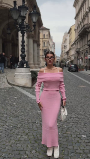 Rose Knit Off-Shoulder Set