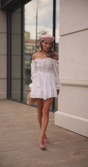 Heartfelt Red Off-Shoulder Muslin Dress