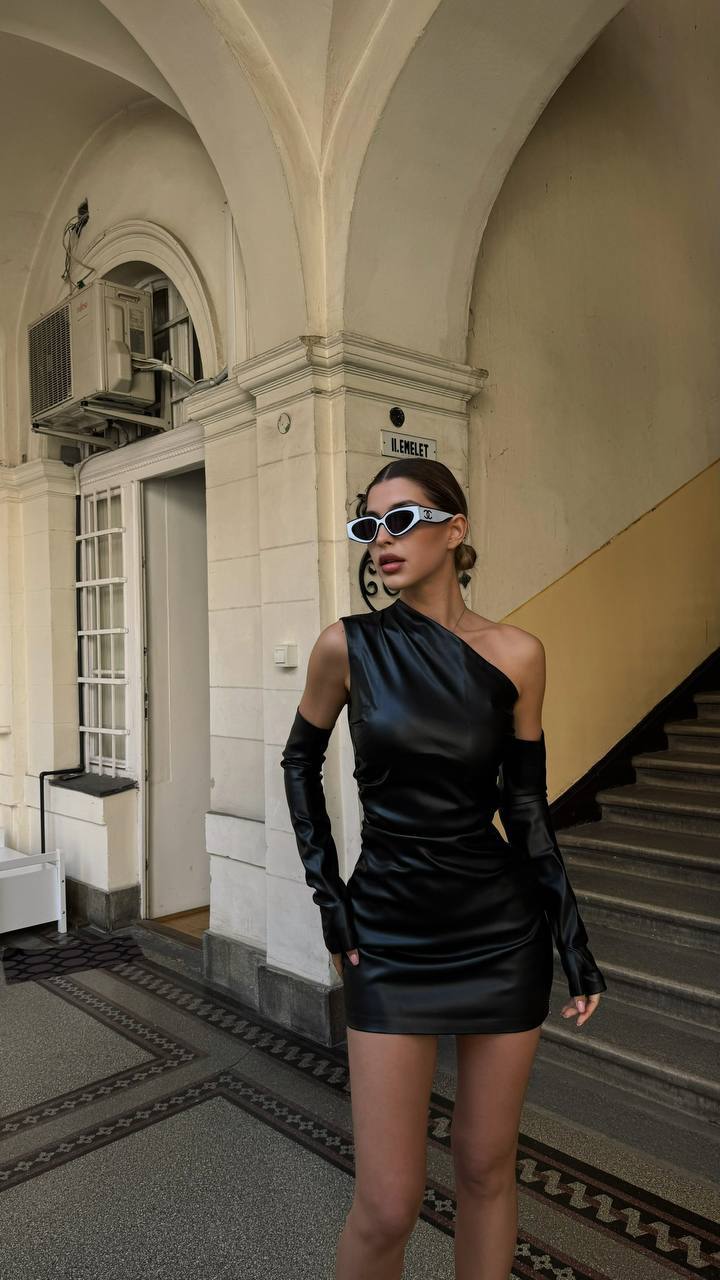 Black Asymmetric Glove Dress
