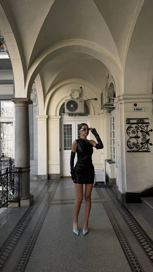 Black Asymmetric Glove Dress