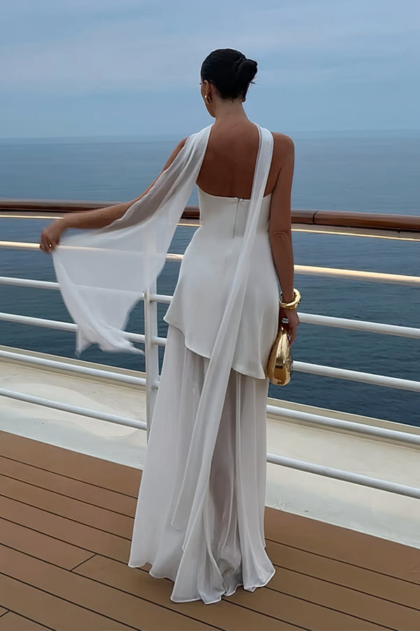 Abito in chiffon bordeaux senza spalline