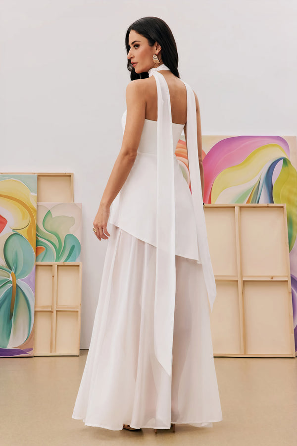 Abito in chiffon bordeaux senza spalline