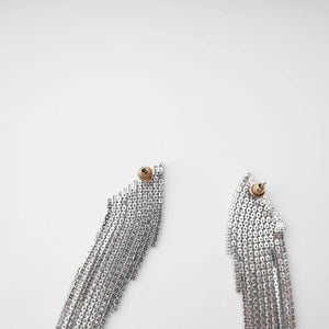 Silver Long Tassel Earrings with Crystal Strands